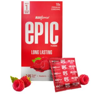 Manforce Epic Pleasure Long Lasting Premium Condom Raspberry Flavour