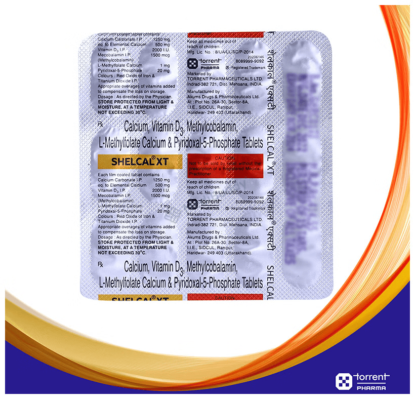 Shelcal XT Tablet strip - Calcium, Vitamin D3, B12 and folate supplement