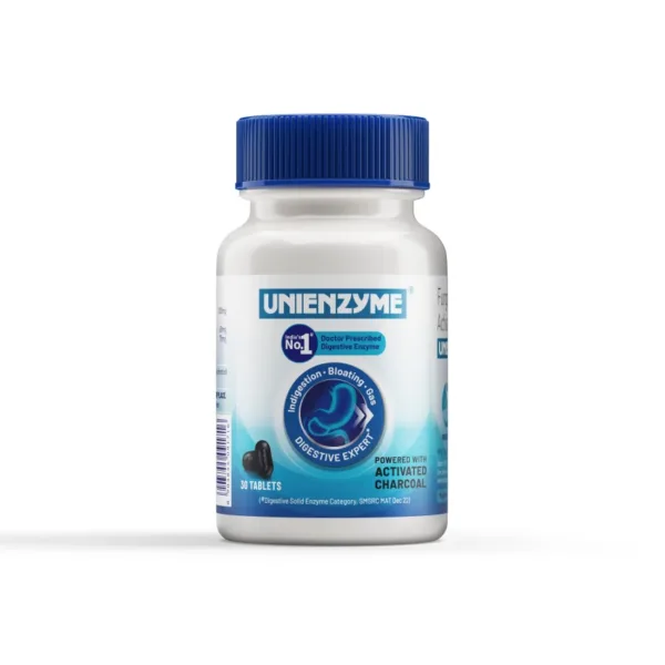 Unienzyme Tablet with Activated Charcoal | For Indigestion, Bloating & Gas | Stomach Care & Liver Care