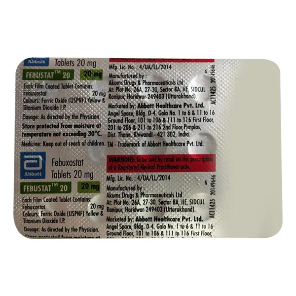 Febustat 20 Tablet Febustat 20mg Tablet, Febustat 20mg Tablet price, Febustat 20mg Tablet alternatives, Febuxostat