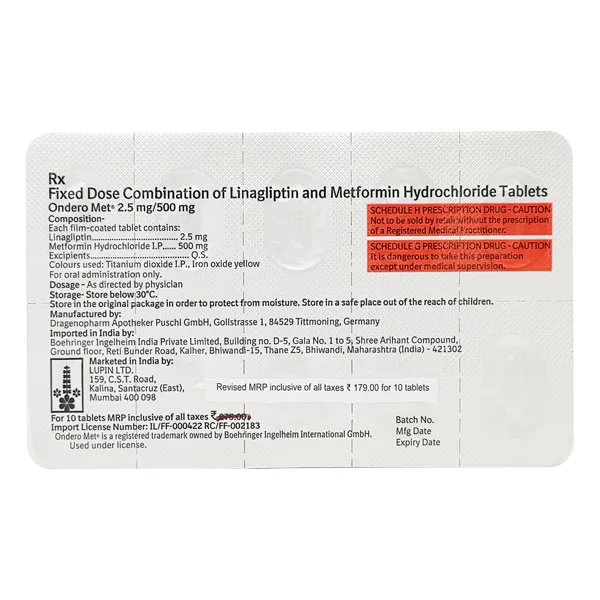 Ondero Met 2.5mg/500mg Tablet