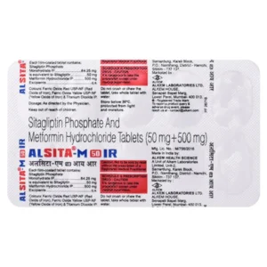 Alsita M 50 IR Tablet, Alsita M 50 IR price, Alsita M 50 IR uses, Alsita M 50 IR side effects, Sitagliptin + Metformin IR Alkem, antidiabetic tablet Alkem