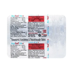 "Anaflam TH 4 Tablet, Anaflam TH 4 Tablet price, Anaflam TH 4 Tablet alternatives, Thiocolchicoside+Aceclofenac+Paracetamol"