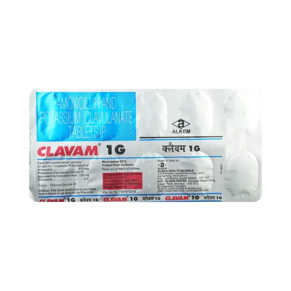 Clavam 1g Tablet, Clavam 1g uses, Clavam 1g price, Clavam 1g side effects, Amoxicillin + Clavulanic Acid tablet, Alkem Pharma Clavam