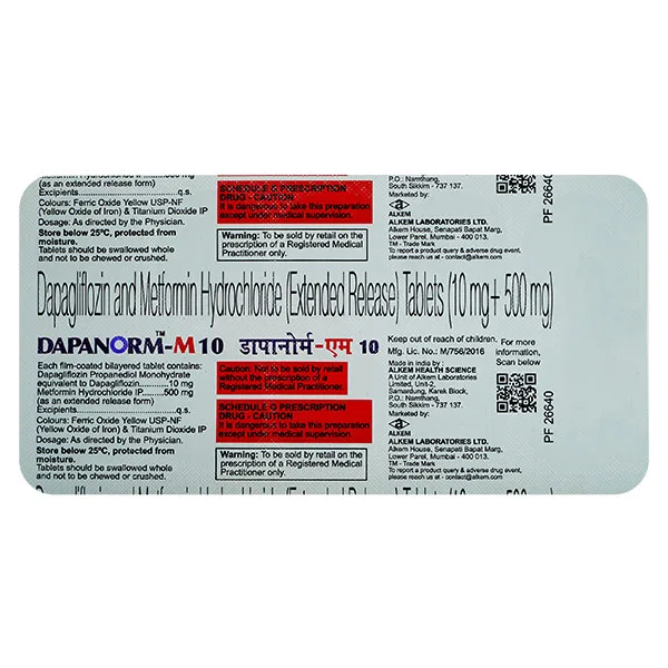 Dapanorm-M 10 Tablet, Dapanorm-M 10 Tablet uses, Dapanorm-M 10 Tablet price, Dapanorm-M 10 Tablet side effects, Glimepiride+Metformin tablet, Alkem Pharma, type 2 diabetes medicine