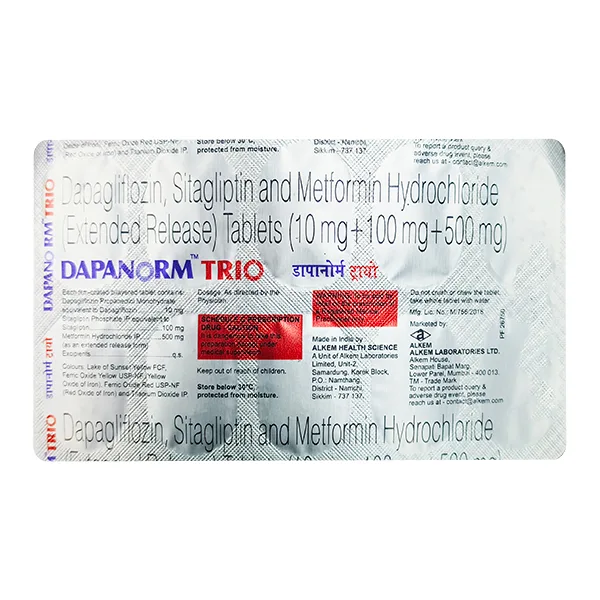 Dapanorm Trio Tablet, Dapanorm Trio uses, Dapanorm Trio price, Dapanorm Trio side effects, Glimepiride + Pioglitazone + Metformin, Alkem Pharma diabetes medicine