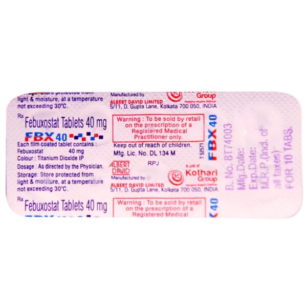 "FBX 40 Tablet, FBX 40 Tablet price, FBX 40 Tablet alternatives, Febuxostat"