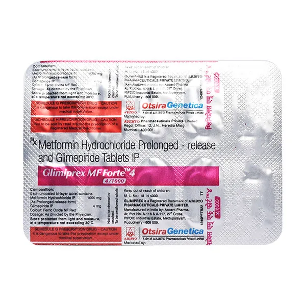 Glimiprex MF Forte 4 Tablet uses, Glimepiride Metformin tablet, diabetes control medicine, Glimiprex MF dosage, Glimiprex MF benefits