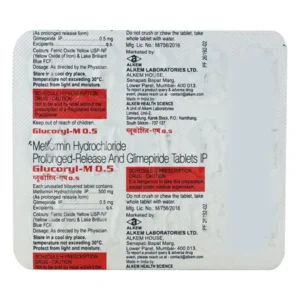 Glucoryl-M 0.5 Tablet, Glucoryl M0.5 uses, Glucoryl M0.5 price, Glimepiride 0.5mg tablet, Alkem Glucoryl M0.5