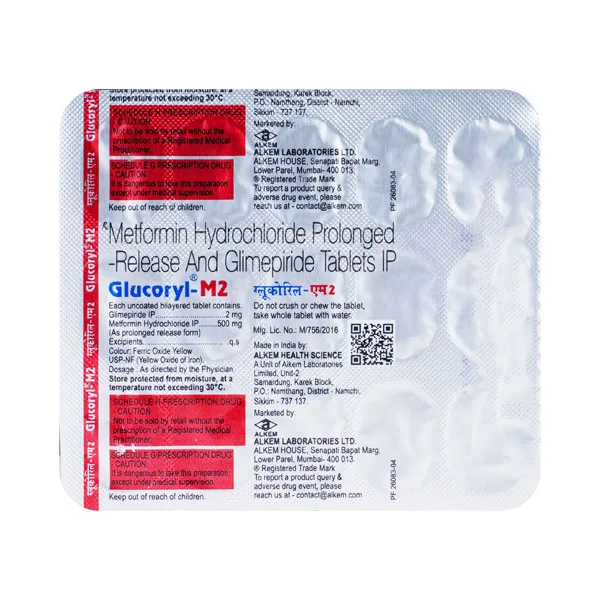 Glucoryl-M 2 Tablet, Glucoryl-M 2 Tablet price, Glucoryl-M 2 Tablet uses, Glucoryl-M 2 Tablet side effects, Alkem Pharma Glucoryl-M 2 Tablet