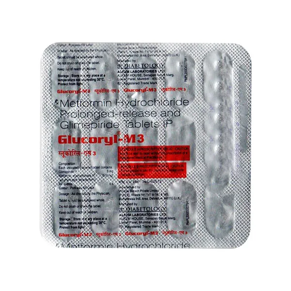 Glucoryl-MGlucoryl-M3 Tablet, Glucoryl M3 uses, Glucoryl M3 price, Metformin + Glimepiride tablet, Alkem Glucoryl M33 Tablet