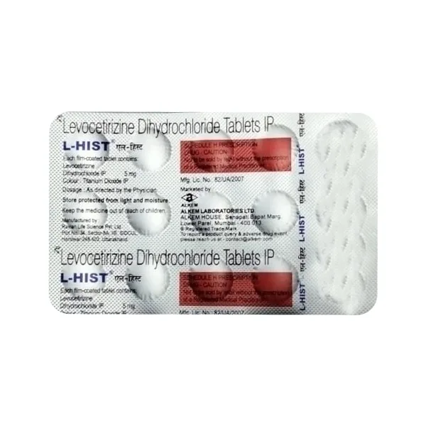 L-Hist Tablet, L-Hist Tablet uses, L-Hist Tablet price, L-Hist Tablet side effects, Levocetirizine tablet, Alkem Pharma