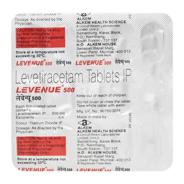 Levenue 500 Tablet, Levenue 500 Tablet price, Levenue 500 Tablet uses, Levenue 500 Tablet side effects, Levetiracetam 500mg, Alkem Pharma Levenue