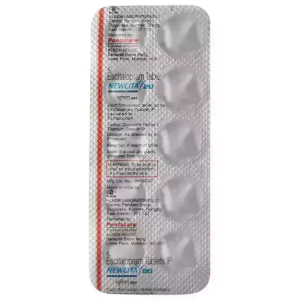 Newcita 20 Tablet, Newcita 20 uses, Newcita 20 price, Newcita 20 side effects, Escitalopram 20mg tablet, Alkem Pharma antidepressant
