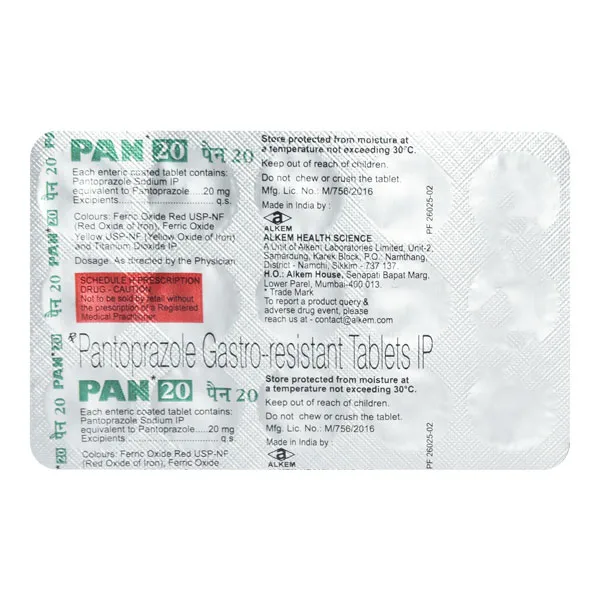 PAN 20 Tablet, PAN 20 Tablet price, PAN 20 Tablet uses, Pantoprazole 20mg, PAN 20 Alkem Pharma