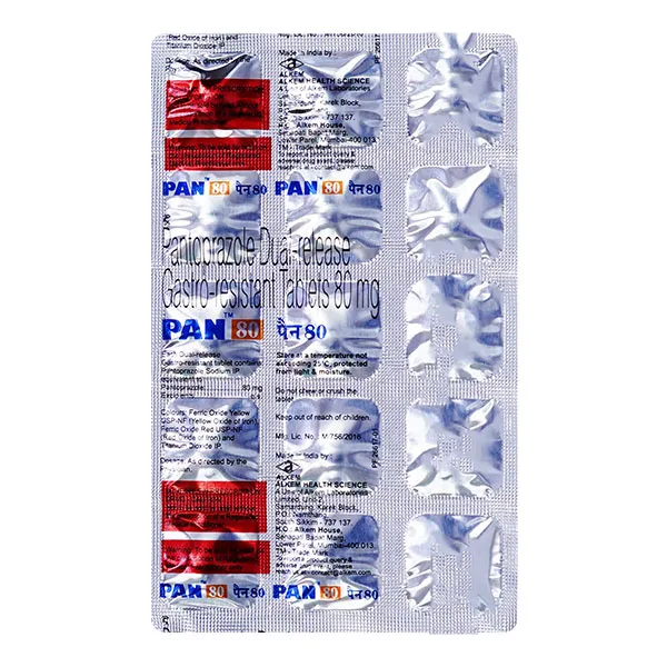 PAN 80 Tablet, PAN 80 Tablet price, PAN 80 Tablet uses, Pantoprazole 80mg, PAN 80 Alkem Pharma