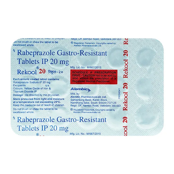 Rekool 20 Tablet, Rekool 20 Tablet price, Rekool 20 Tablet alternatives, Rabeprazole