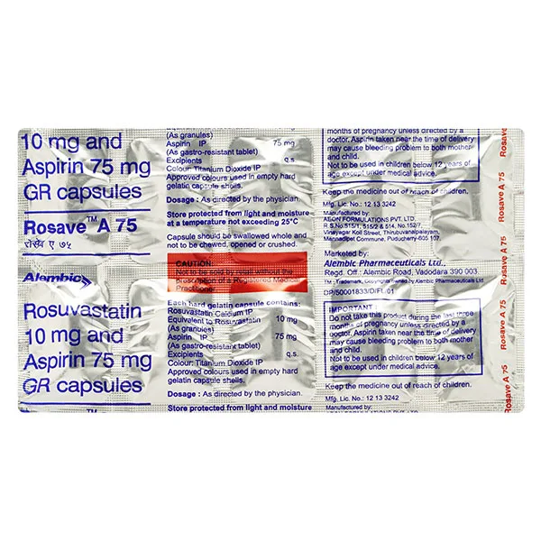 "Rosave A 75 Capsule, Rosave A 75 Capsule price, Rosave A 75 Capsule alternatives, Rosuvastatin+Aspirin"