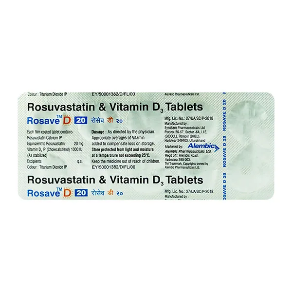 "Rosave D 20 Tablet, Rosave D 20 Tablet price, Rosave D 20 Tablet alternatives, Rosuvastatin+Vitamin D3"