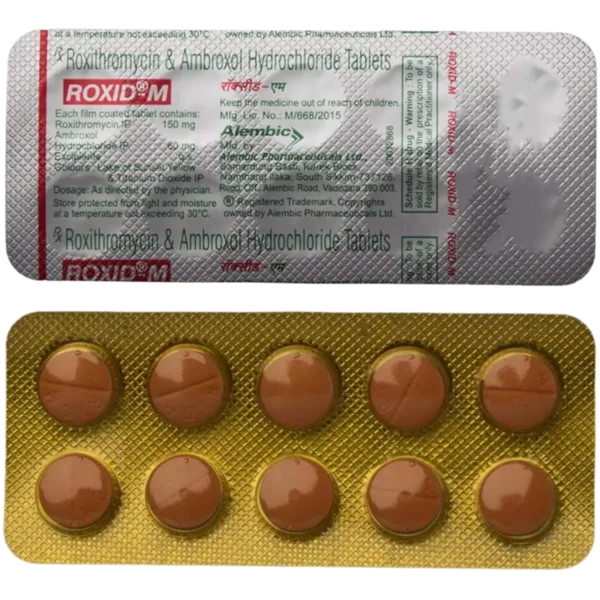 "Roxid M Tablet, Roxid M Tablet price, Roxid M Tablet alternatives, Roxithromycin+Ambroxol"