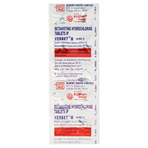 Verbet 8 Tablet"Verbet 8 Tablet, Verbet 8 Tablet price, Verbet 8 Tablet alternatives, Betahistine"