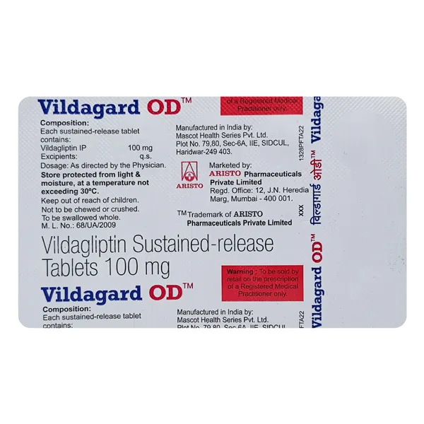 Vildagard OD Tablet, Vildagliptin tablet, Aristo Pharma diabetes medicine, antidiabetic tablet, Vildagard OD uses, Vildagard price, Vildagard OD side effects, Vildagard dosage