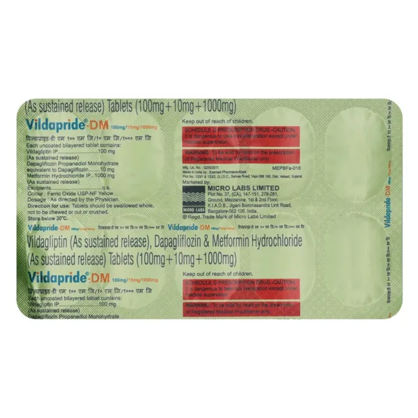 Vildapride-DM 100mg/10mg/1000mg Tablet
