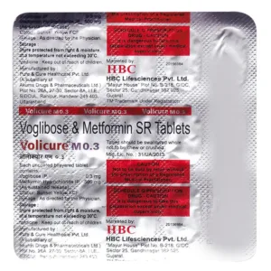 "Volicure M 0.3 Tablet SR, Volicure M 0.3 Tablet SR price, Volicure M 0.3 Tablet SR alternatives, Metformin+Voglibose"