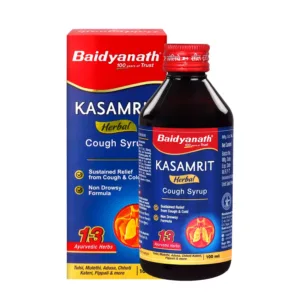 Baidyanath Kasamrit Herbal Cough Syrup, Kasamrit syrup benefits, Ayurvedic cough syrup, herbal cough relief syrup, throat soothing syrup, respiratory health Ayurvedic medicine, Tulsi cough syrup, cough and cold Ayurvedic syrup, Baidyanath cough medicine, herbal respiratory support syrup