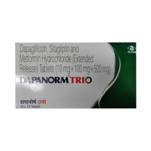 Dapanorm Trio Tablet ER, Dapanorm Trio, Dapagliflozin Sitagliptin Metformin ER Tablet, Metformin Extended Release Tablet, Type 2 Diabetes Medicine, Blood Sugar Control Tablet, Diabetes Management Medicine, SGLT2 Inhibitor Tablet, DPP-4 Inhibitor Tablet, Triple Combination Diabetes Tablet, Dapanorm Trio Uses, Dapanorm Trio Benefits, HbA1c Control Medicine, Oral Anti-diabetic Tablet, Prescription Diabetes Medicine, Alkem Laboratories Products, Diabetes Treatment Tablet, Blood Glucose Control Medicine, Metformin Sitagliptin Dapagliflozin, Type 2 Diabetes Tablet.