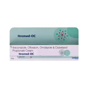 Itromed-OC Cream, Itromed-OC Cream uses, Ofloxacin Ornidazole Clobetasol Itraconazole Cream, antifungal cream, antibacterial skin cream, mixed skin infection treatment, fungal infection cream, bacterial skin infection cream, itching relief cream, infected dermatitis treatment, steroid skin cream, prescription skin cream, skin rash treatment, inflammatory skin infection cream.