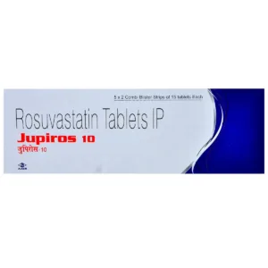 Jupiros 10 Tablet, Jupiros Tablet, Rosuvastatin 10 mg Tablet, Rosuvastatin Tablet, Cholesterol Medicine, High Cholesterol Tablet, Lipid Lowering Medicine, Statin Tablet, LDL Cholesterol Medicine, Triglyceride Lowering Tablet, Heart Health Medicine, Jupiros 10 Uses, Jupiros 10 Benefits, Hypercholesterolemia Treatment, Dyslipidemia Medicine, Prescription Cholesterol Medicine, Alkem Laboratories Products, Cardiovascular Risk Reduction, HDL Cholesterol Support, Rosuvastatin Uses.
