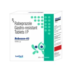Product Description Rebozen 40 Tablet is a prescription medicine containing Rabeprazole Sodium 40 mg. It belongs to the class of medicines known as proton pump inhibitors (PPIs), which work by reducing the amount of acid produced in the stomach. This medicine is commonly prescribed for the treatment of acid reflux, gastroesophageal reflux disease (GERD), heartburn, peptic ulcers, erosive esophagitis, and other acid-related digestive disorders. By lowering stomach acid levels, Rebozen 40 Tablet helps relieve symptoms such as burning sensation in the chest, sour taste in the mouth, indigestion, bloating, and stomach discomfort. It may also be used as part of combination therapy for the treatment of Helicobacter pylori (H. pylori) infections associated with stomach ulcers. Regular use as prescribed by a healthcare professional helps promote healing of the stomach lining and reduces the risk of recurrence of acid-related conditions. Uses Acidity Heartburn Gastroesophageal reflux disease (GERD) Acid reflux Stomach ulcers Duodenal ulcers Erosive esophagitis Indigestion caused by excess acid H. pylori-associated ulcer treatment (with antibiotics) Key Benefits Reduces Excess Stomach Acid Helps control acid production and provides long-lasting relief from acid-related symptoms. Relieves Heartburn and Acid Reflux Reduces the burning sensation and discomfort associated with GERD and acidity. Promotes Ulcer Healing Supports healing of stomach and intestinal ulcers by lowering acid levels. Improves Digestive Comfort Helps relieve symptoms such as bloating, indigestion, and stomach irritation. Prevents Recurrence of Acid Disorders Regular use may help reduce the recurrence of acid reflux and ulcer symptoms. How to Use Take the tablet exactly as prescribed by your doctor. Swallow the tablet whole with water. Do not crush, chew, or break the tablet. Preferably take it before meals, usually in the morning. Follow the prescribed dosage schedule carefully. How It Works Rabeprazole Sodium Rabeprazole works by blocking the proton pumps in the stomach lining responsible for acid production. This reduces stomach acid levels, relieves symptoms, and promotes healing of damaged tissues. Side Effects Common side effects may include: Headache Nausea Diarrhea Constipation Abdominal pain Dizziness Gas or bloating Most side effects are mild and temporary. Consult your doctor if they persist or worsen. Precautions & Warnings Use only under medical supervision. Inform your doctor if you have liver disease or any chronic medical condition. Long-term use should be monitored by a healthcare professional. Inform your doctor about all medicines and supplements you are taking. Use during pregnancy or breastfeeding only if advised by a doctor. Do not exceed the recommended dose. Storage Instructions Store in a cool and dry place. Protect from direct sunlight and moisture. Store below 30°C. Keep out of reach of children. FAQs What is Rebozen 40 Tablet used for? It is used to treat acidity, heartburn, acid reflux, GERD, stomach ulcers, and other acid-related digestive disorders. How does Rebozen 40 Tablet work? It contains Rabeprazole, which reduces stomach acid production and helps relieve acid-related symptoms. When should I take Rebozen 40 Tablet? It is usually taken before meals, preferably in the morning, as directed by your doctor. Can Rebozen 40 Tablet be used for GERD? Yes, it is commonly prescribed for gastroesophageal reflux disease (GERD) and acid reflux. Does Rebozen 40 Tablet help heal stomach ulcers? Yes, by reducing stomach acid levels, it helps promote the healing of stomach and intestinal ulcers. Is Rebozen 40 Tablet a prescription medicine? Yes, it is a prescription-only medicine and should be used under medical supervision.