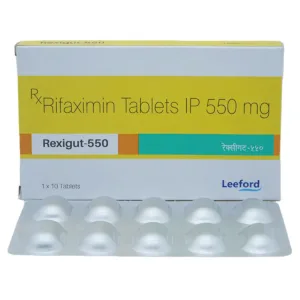 Rexigut 550mg Tablet, Rexigut 550 uses, Rifaximin 550 mg Tablet, IBS-D treatment, traveler's diarrhea medicine, intestinal infection treatment, gut antibiotic tablet, hepatic encephalopathy medicine, digestive health medicine, SIBO treatment tablet, Rifaximin tablet uses, prescription intestinal antibiotic, bacterial overgrowth treatment, diarrhea management medicine.