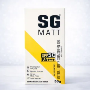 SG Matt Ultra Gold Matte Sunscreen Gel SPF 50 PA+++, SG Matt Sunscreen Gel, matte sunscreen gel, SPF 50 sunscreen, PA+++ sunscreen, sunscreen for oily skin, non-greasy sunscreen, daily sun protection gel, Oziel sunscreen gel, broad spectrum sunscreen