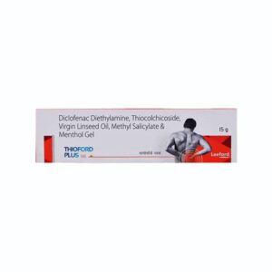 Thioford Plus Gel, Thioford Plus Gel uses, muscle pain gel, joint pain gel, muscle relaxant gel, back pain relief gel, arthritis pain gel, Thiocolchicoside gel, Diclofenac gel, pain relief gel, Leeford Thioford Plus Gel, sports injury gel, sprain relief gel