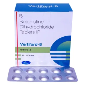 Vertiford 8mg Tablet, Vertiford 8mg uses, Betahistine Hydrochloride 8 mg, vertigo medicine, dizziness treatment, Ménière's disease treatment, tinnitus medicine, balance disorder treatment, anti vertigo tablet, Betahistine tablet, Leeford Vertiford 8mg Tablet